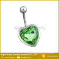 36L Surgical Stainless Steel Big Heart Green Zircon Navel Belly Button Rings